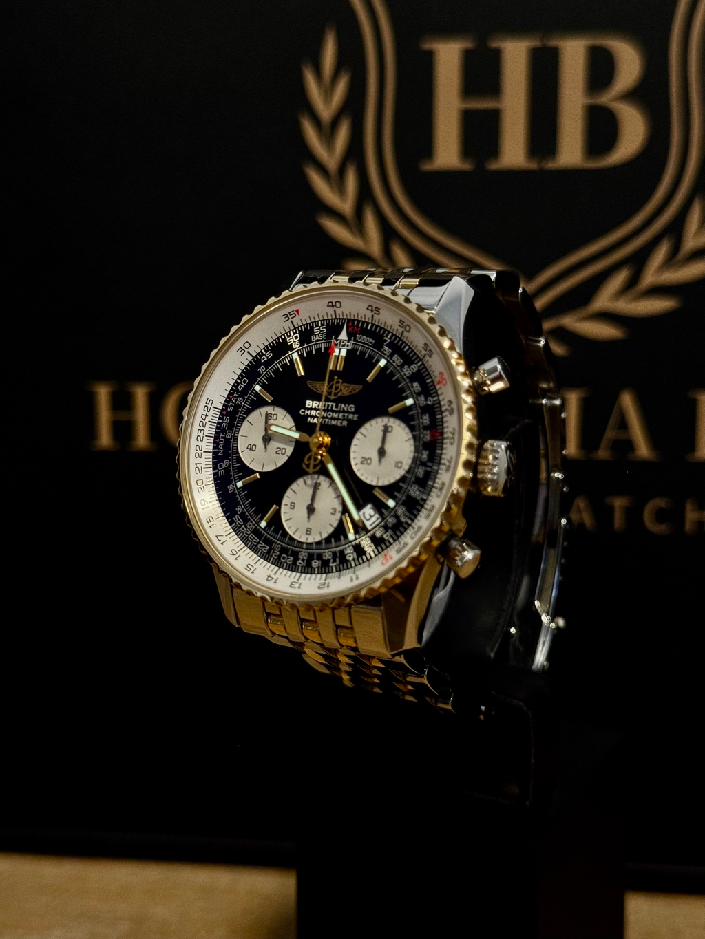Breitling Navitimer D23322 Black Dial 18ct Gold & Steel image 4