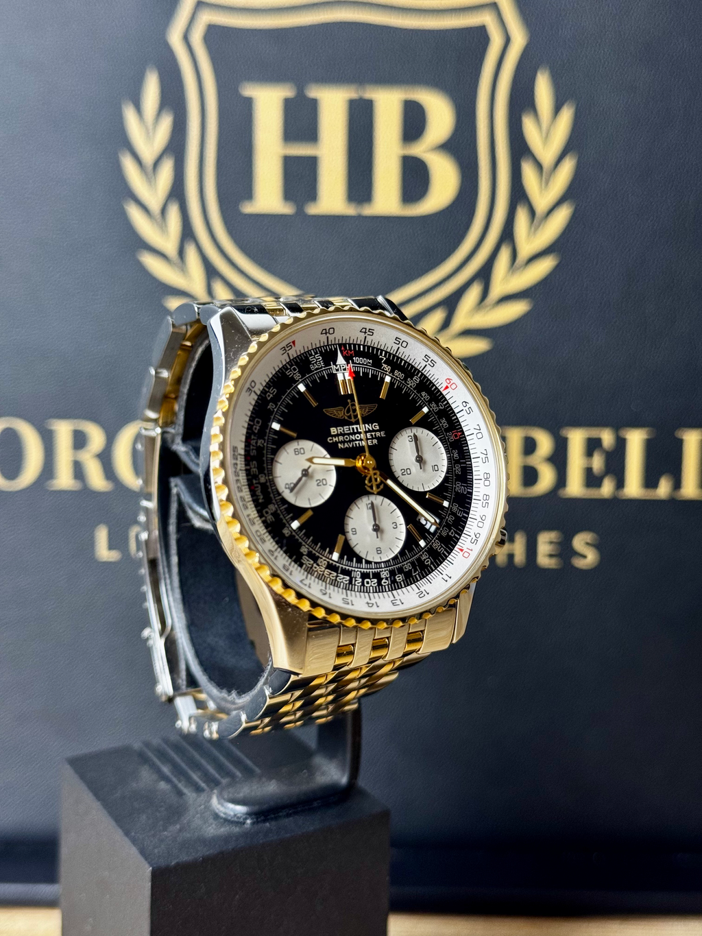 Breitling Navitimer D23322 Black Dial 18ct Gold & Steel image 3