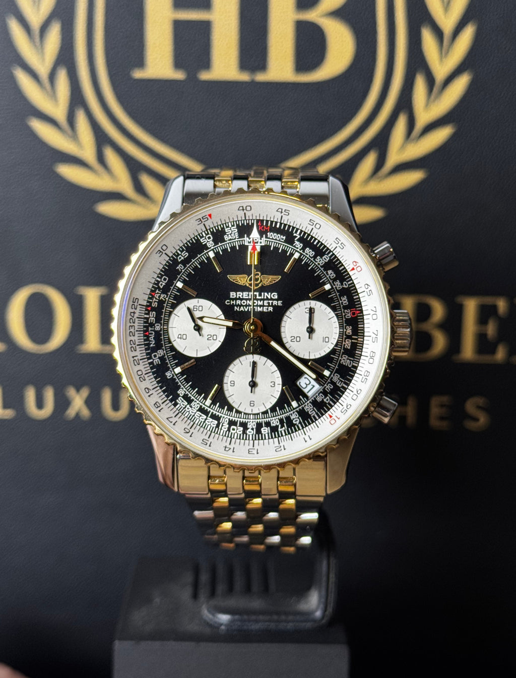 Breitling Navitimer D23322 Black Dial 18ct Gold & Steel